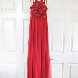 Red Floor Length Prom Dress